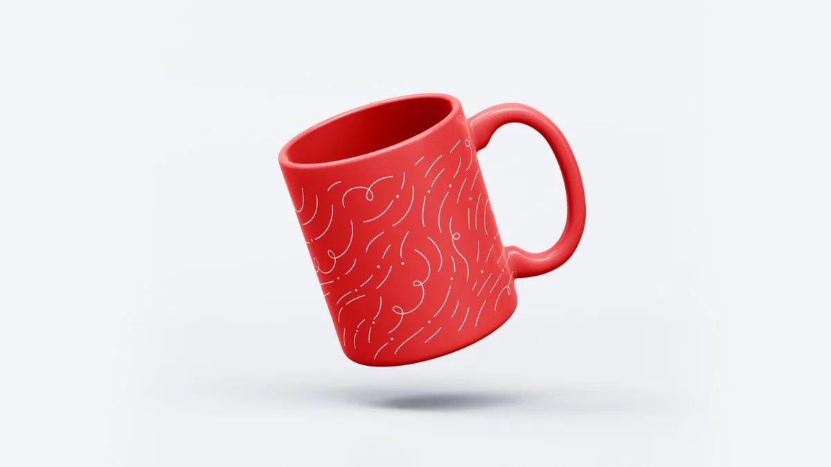 A red mug carrying the wave pattern